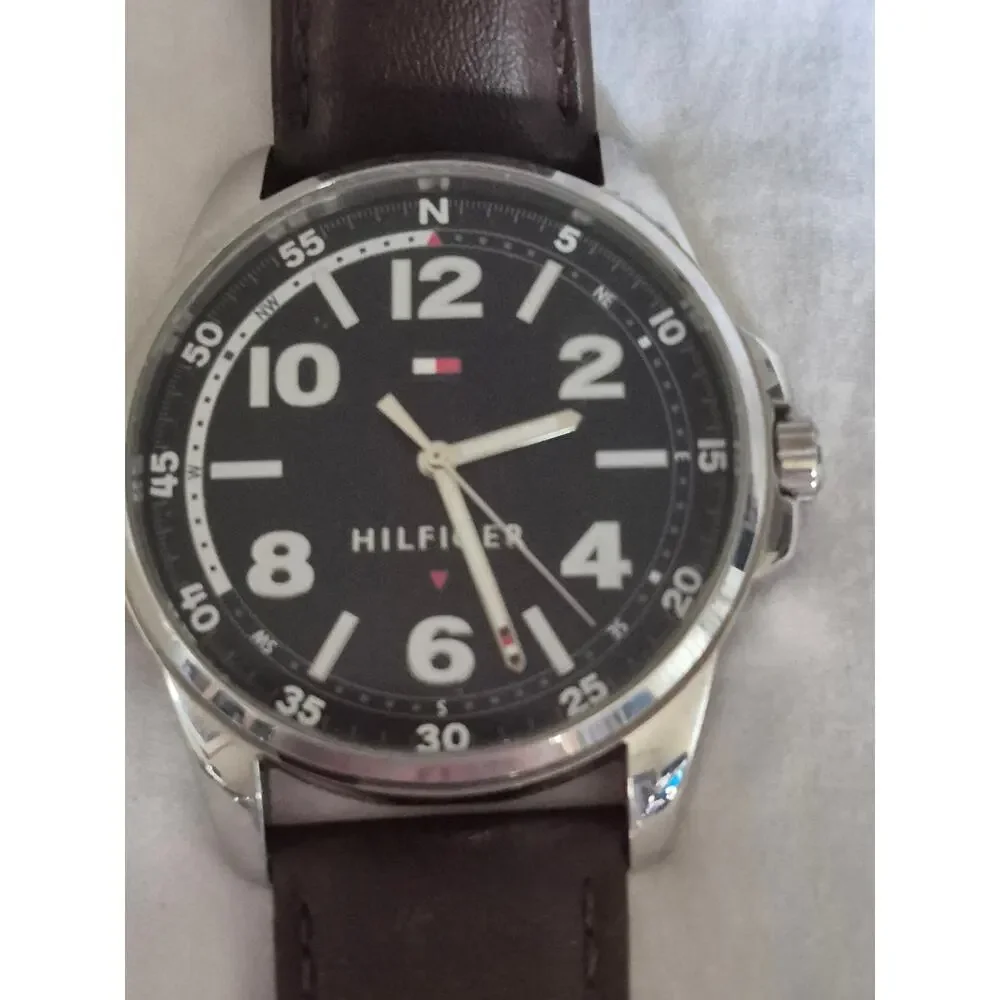 Tommy Hilfiger Men's Watch Large Dial Stainless Steel‎ Case Brown Leather Strap